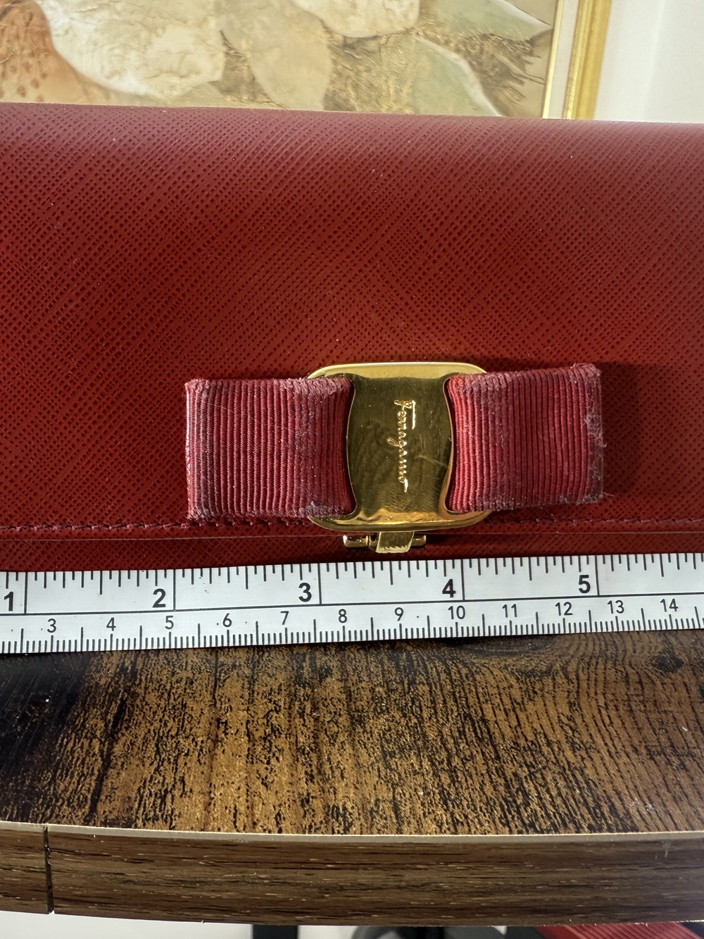 Salvatore Ferragamo Red Bow Leather Wallet with Gold Tone Hardware